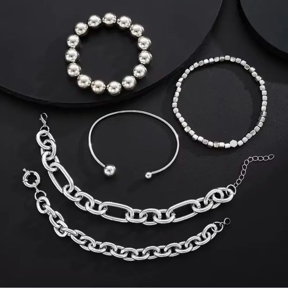 🩶 NEW Sterling Silver Plated MultiChain Bracelet Stack Women's Silver Bracelet 🩶